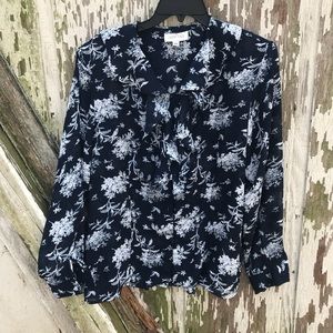 Carry Back Ruffed Navy and White Blouse size 12